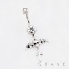 BAT WING MOTIF WITH A SKULL DANGLING CROSS CHARM BELLY BUTTON NAVEL RING 316L SURGICAL STEEL